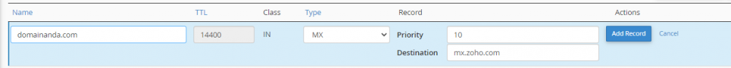 setting MX record domain ke zoho mail dari cpanel