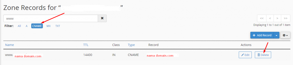 delete www record cpanel domain weebly