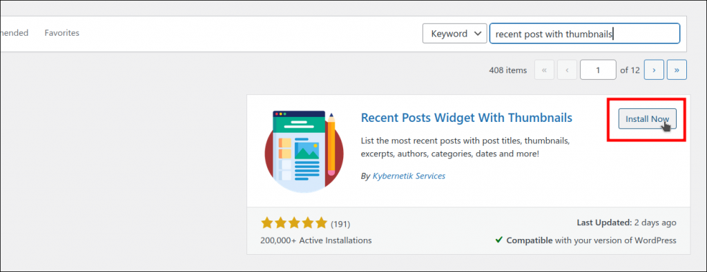install plugin recent post widget with thumbnails