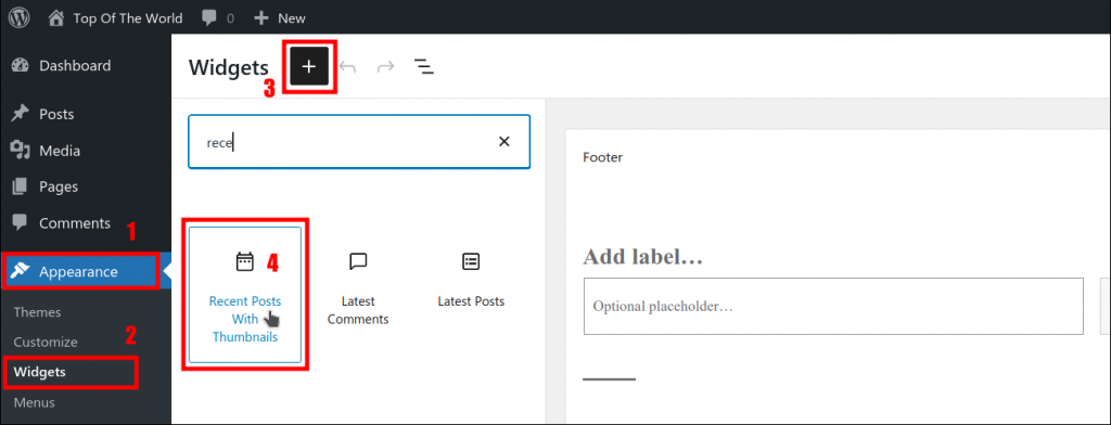 setting widget recent post