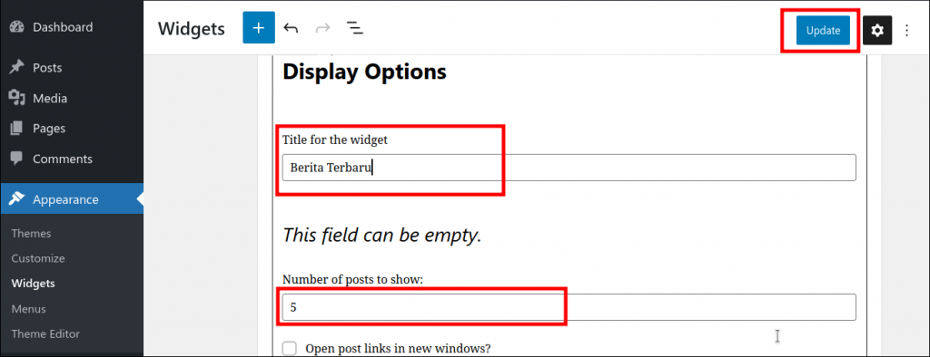 setting tampilan pada plugin