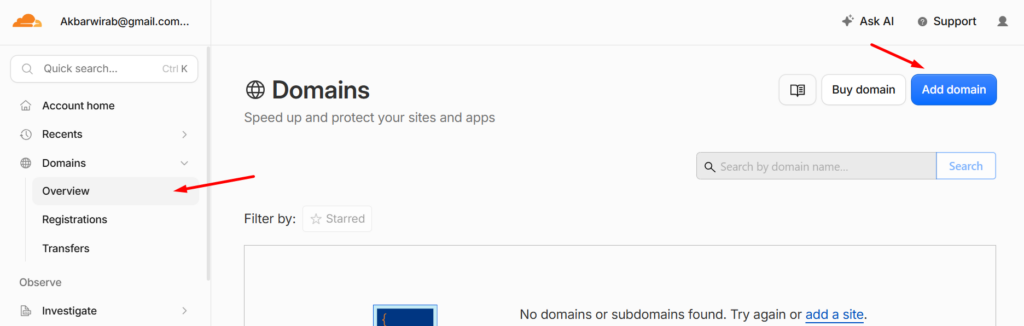 klik menu Add domain