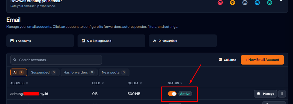 Suspend Email di theme Meridian