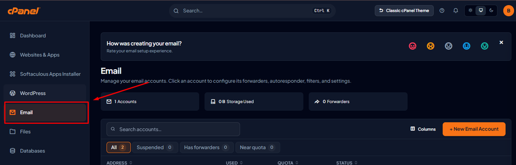 Menu Email di Theme Meridian