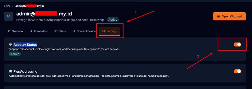 pilih tab setting lihat status akun