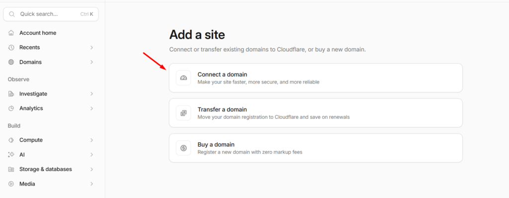 Tampilan Add a Site di Cloudflare