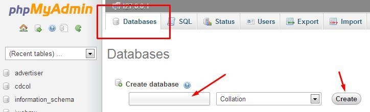 cara membuat database di xampp localhost menu databases