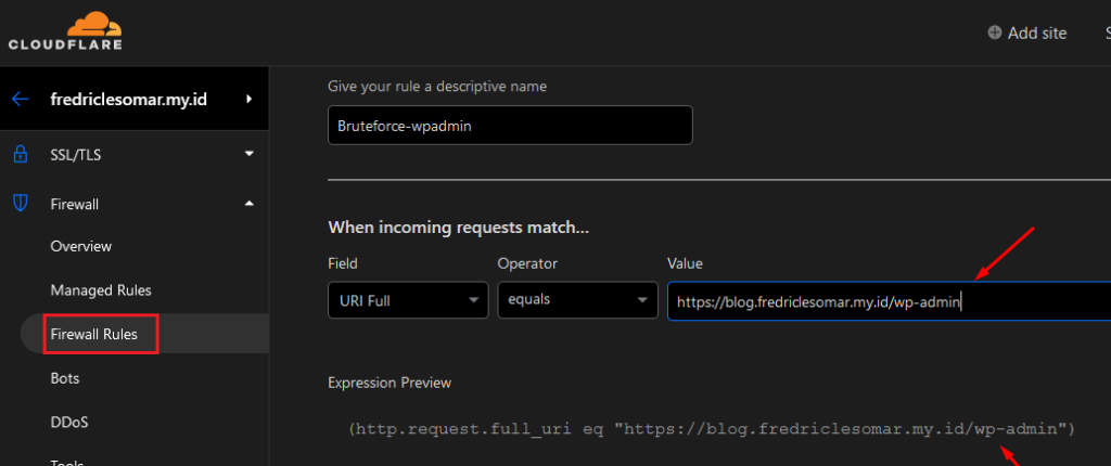 Configuration Firewall Cloudflare untuk membuat rules