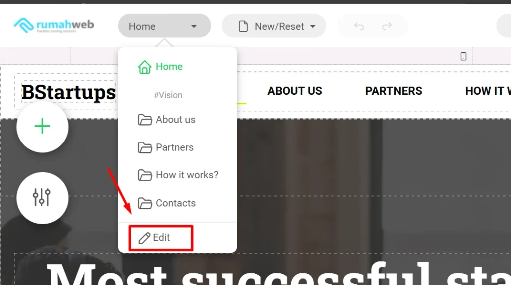 Pilih menu Edit - Memasang Google Analytics di SitePro