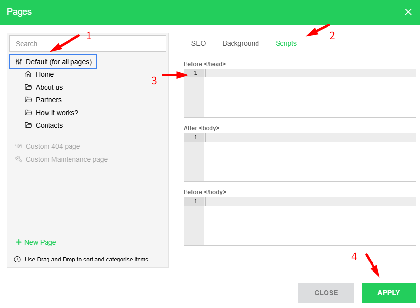 pilih tab scripts - Memasang Google Analytics di SitePro