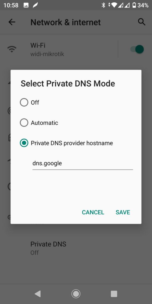 Private DNS setting android