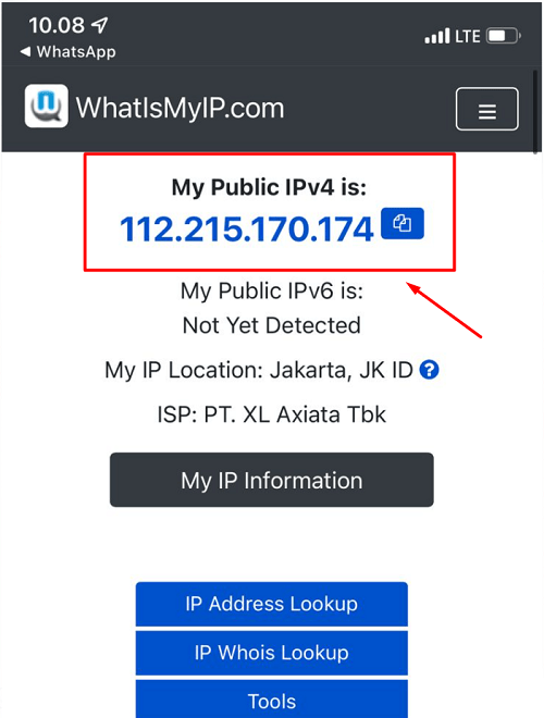 Cek IP Public dari iPhone