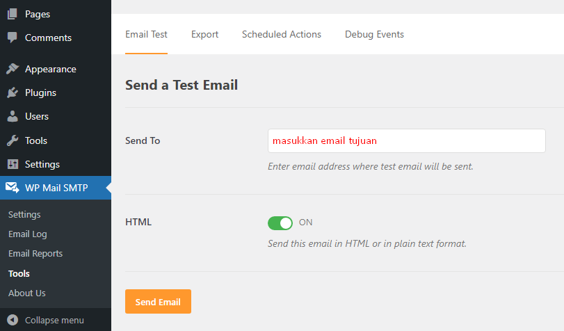Gambar 15. Setting WP Mail SMTP menggunakan Sendinblue
