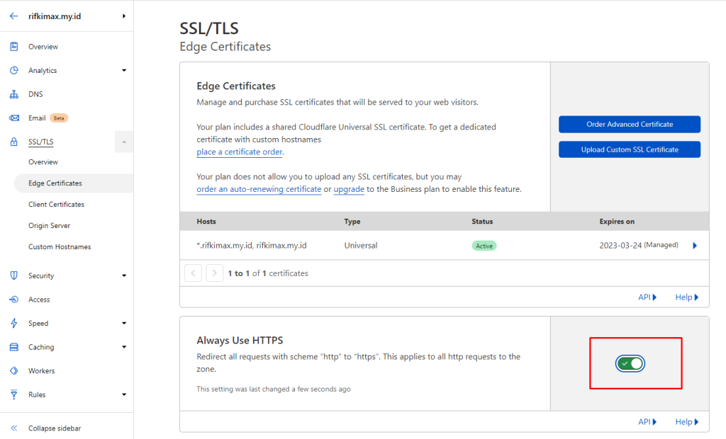 Mengaktifkan SSL sertifikat di Cloudflare