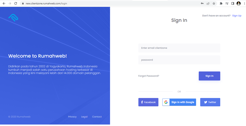 Halaman Login Clientzone