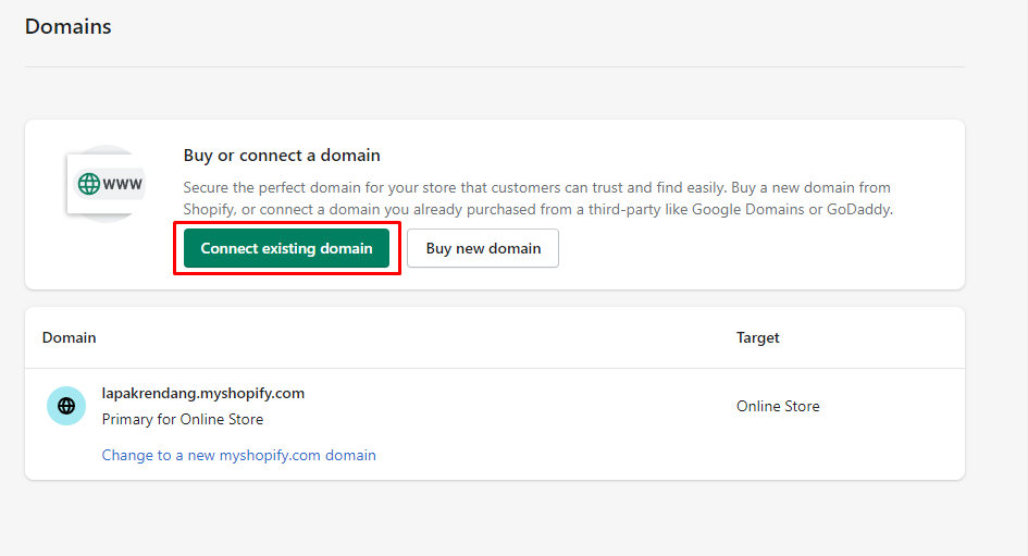cara mengkoneksikan domain di shopify