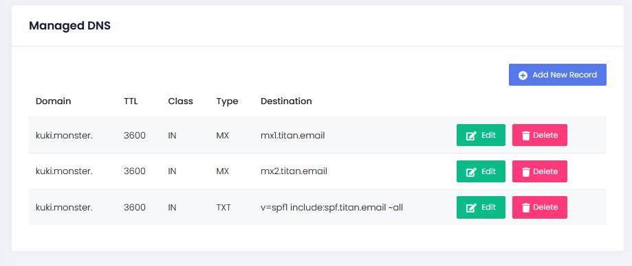 setting DNS untuk titan mail di Clientzone