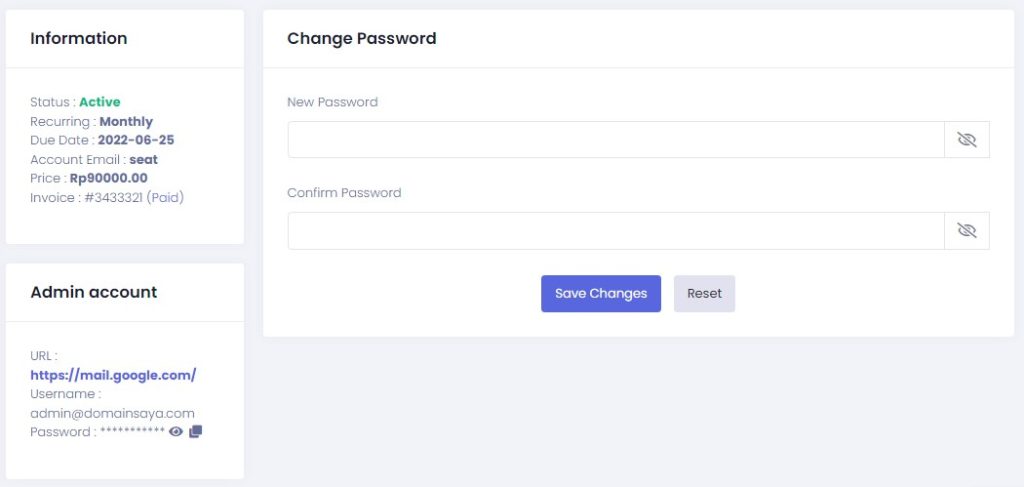 Reset password email administrator 