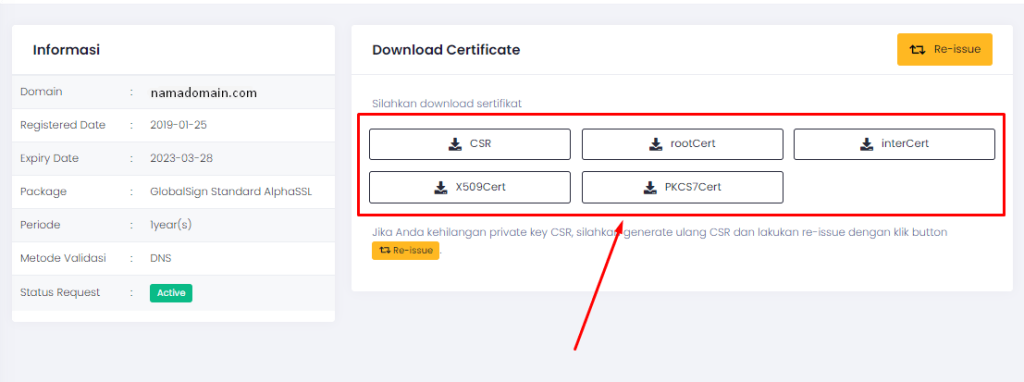 Halaman Download Certificate(CRT) SSL Globalsign