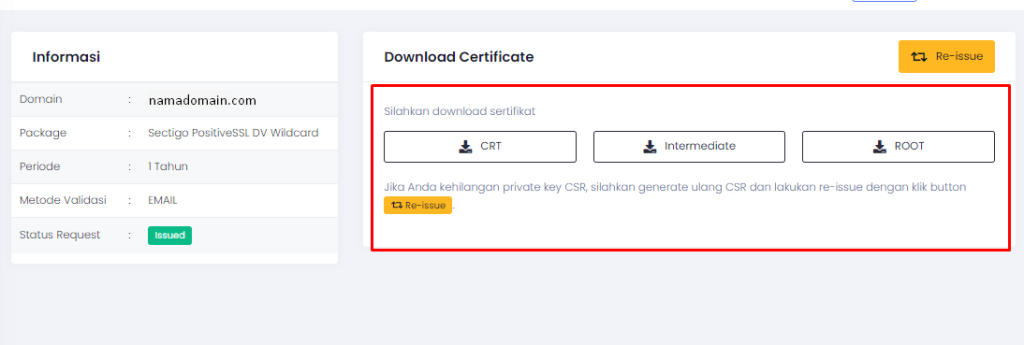 Halaman Download Certificate (CRT) SSL Sectigo