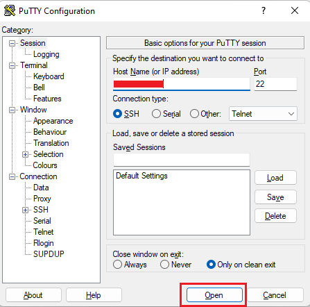 Akses SSH dengan Putty