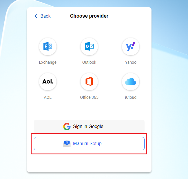 BlueMail Choose Email Provider