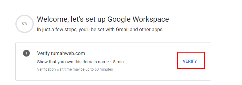 Melakukan verifikasi domain ke di google workspace