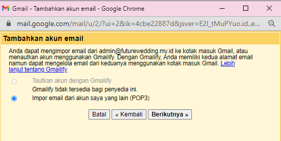 setting import email sebagai pop3