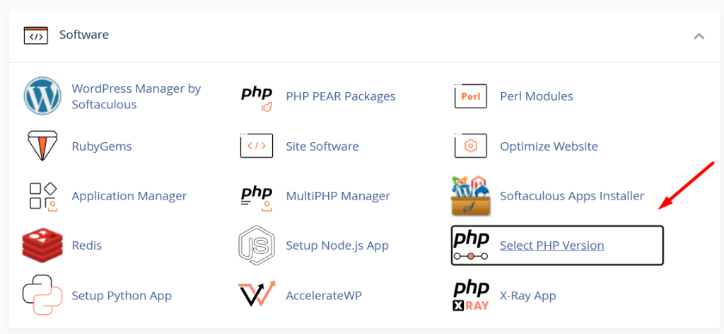Menu Select PHP version