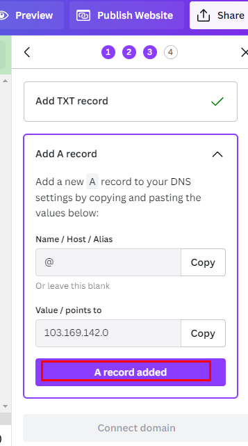 DNS record untuk custome domain di canva