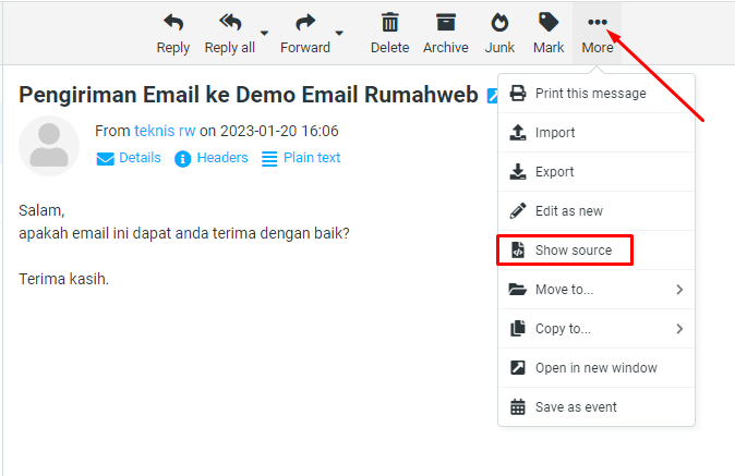 email header webmail / roundcube