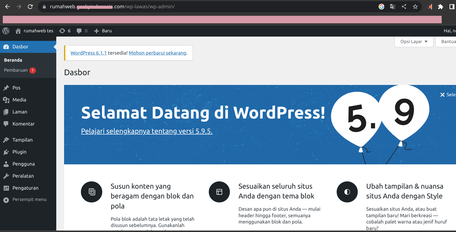 halaman dashboard WordPress