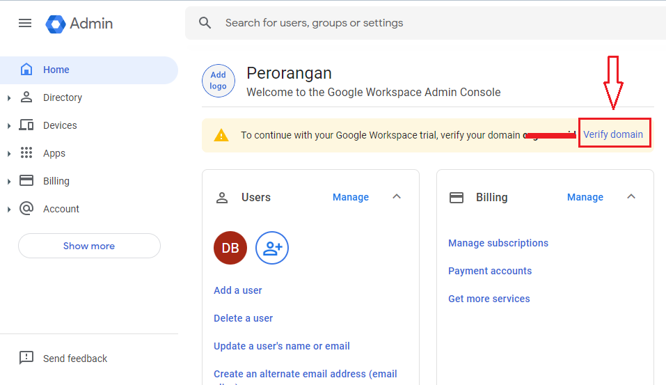 Dashboard Admin Google Workspace