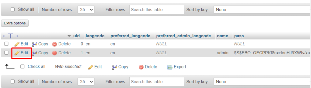Edit table user database