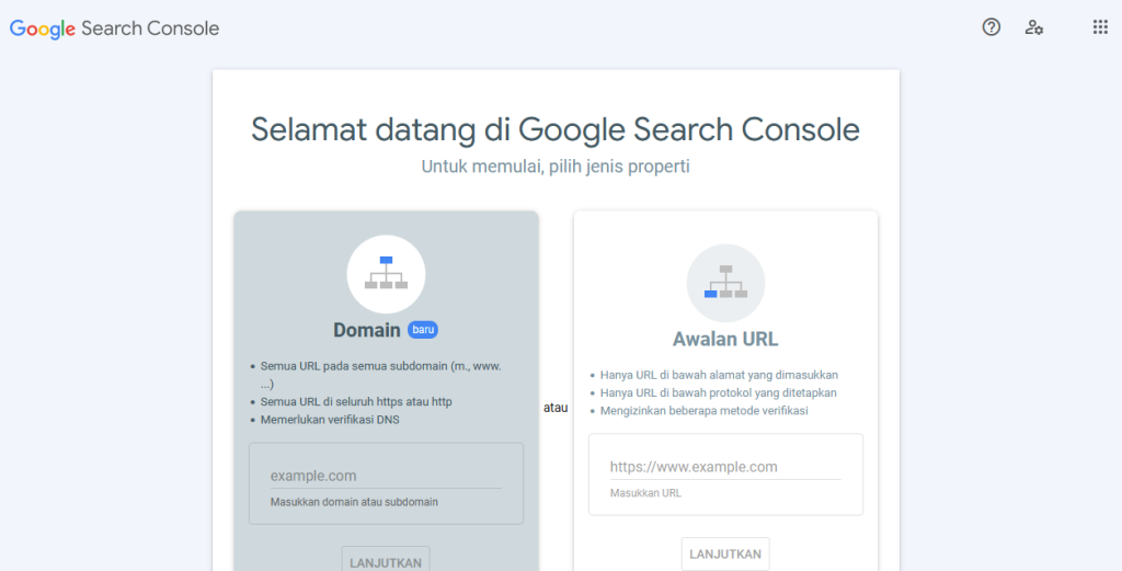 memulai verifikasi domain di google search console