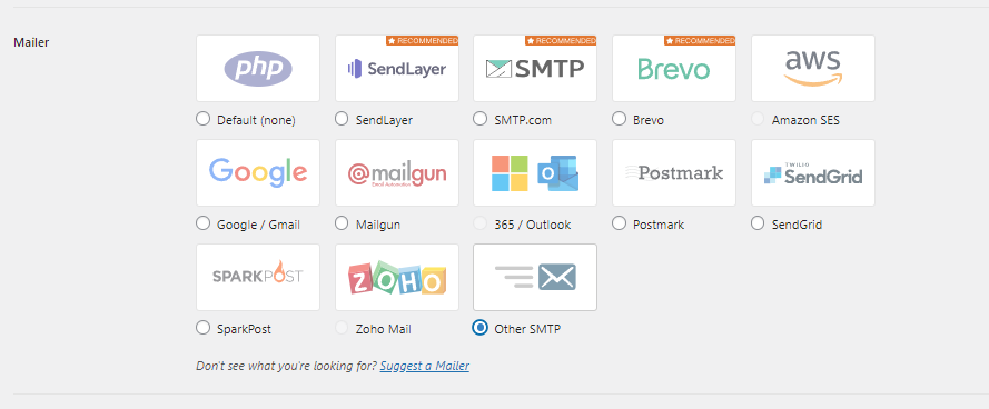Setting Mailer SMTP