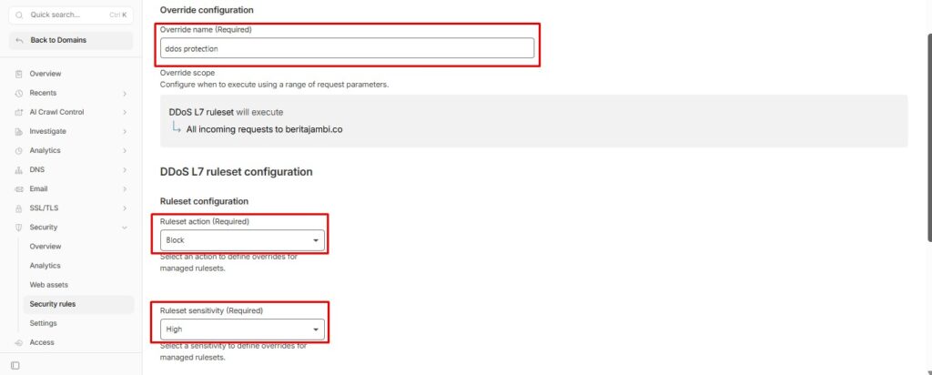 beri nama ddos protection yang dibuat