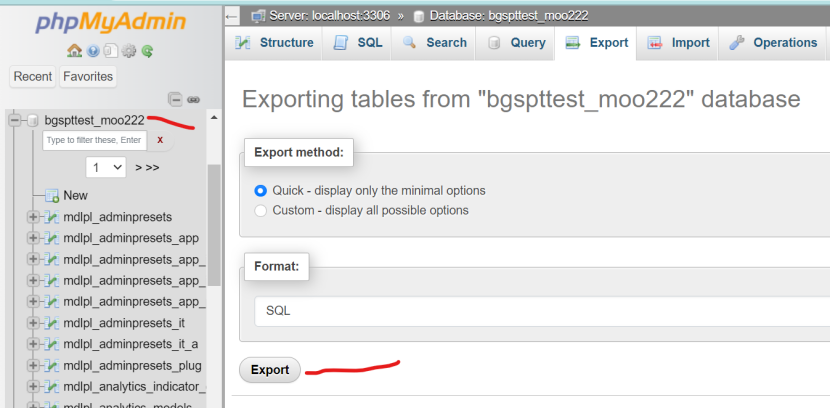 export database lama