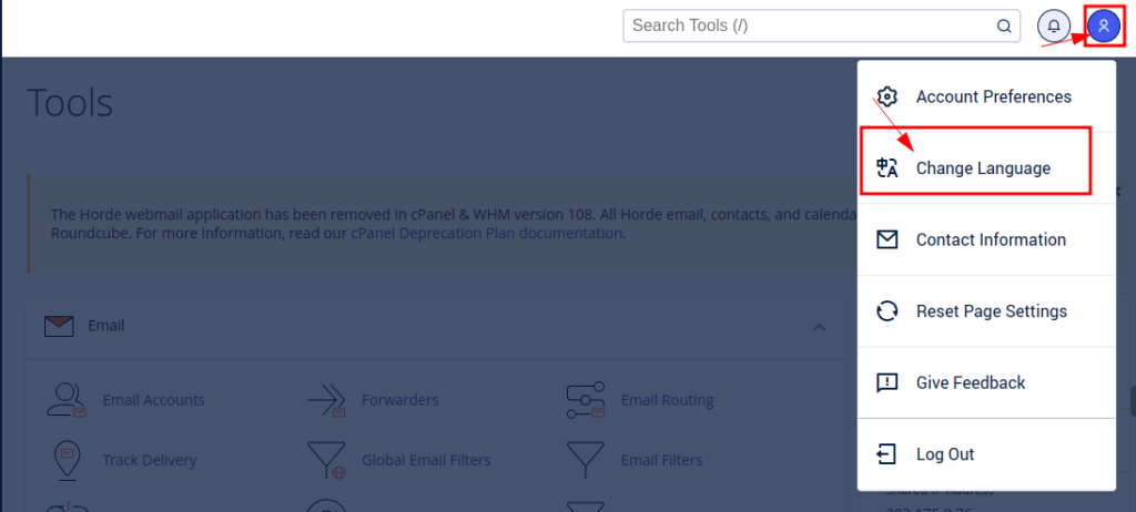Pilih menu change language