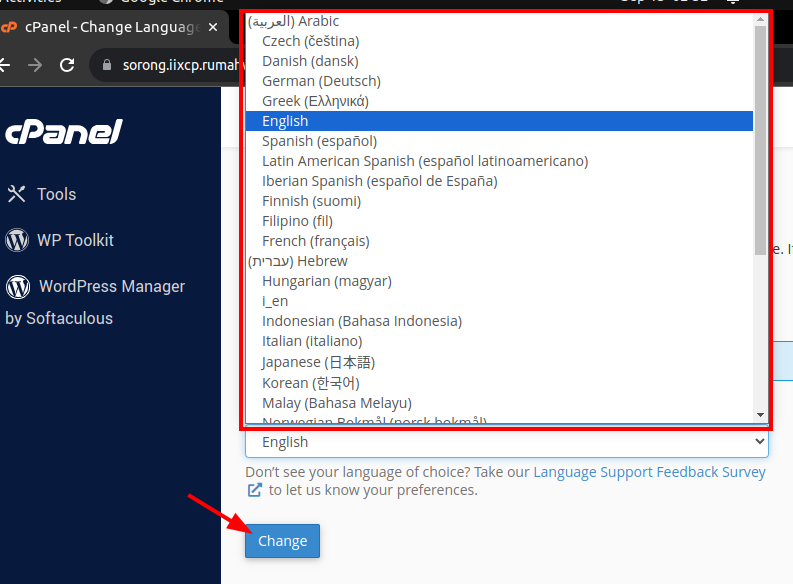 cara mengubah bahasa di cpanel