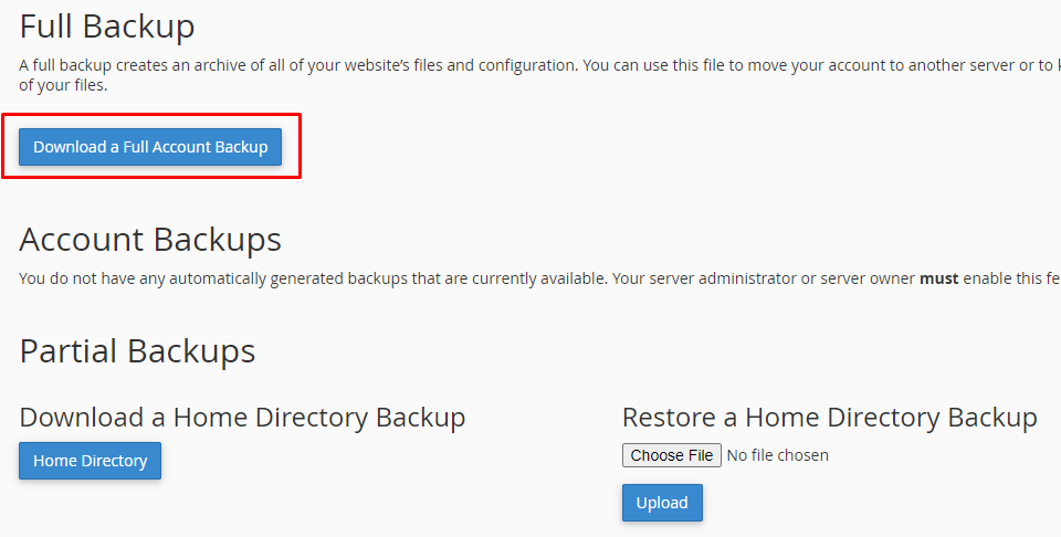download a full backup cpanel