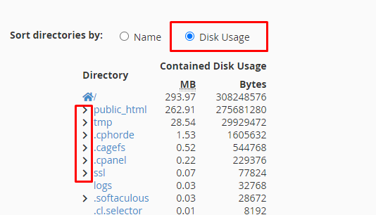 disk usage space cPanel
