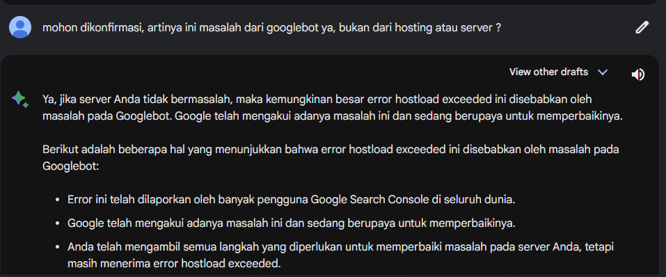 Jawaban Google Bard tentang Hostload Exceeded