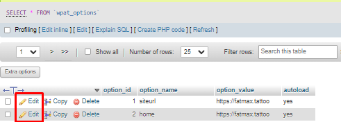 Edit SiteURL dan Home URL di PHPMyAdmin