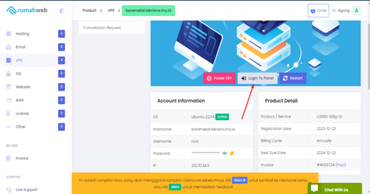 Cara Login Panel Dedicated Server di Rumahweb