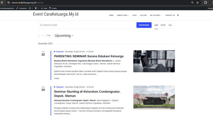 Tampilan website events | Rumahweb Journal