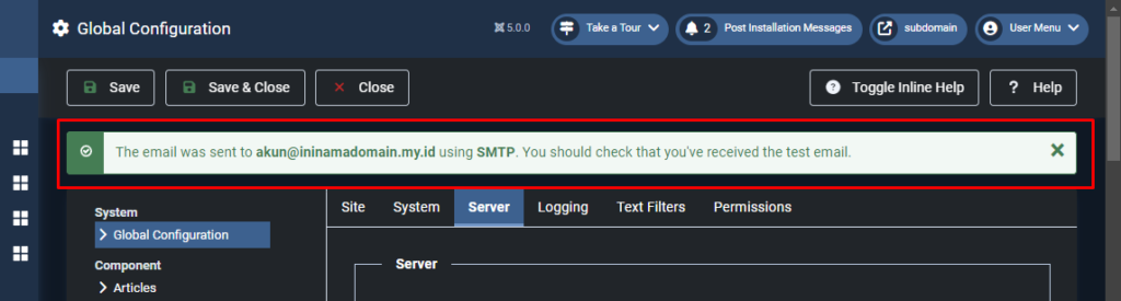 email smtp berhasil terkirim