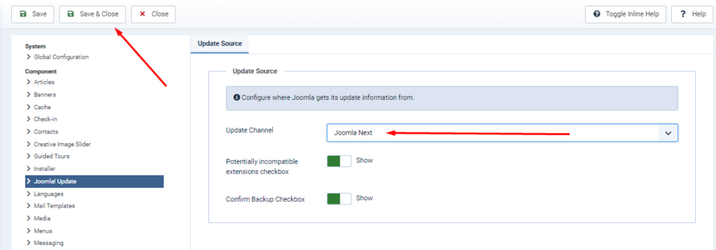 Ubah Update Chanel Joomla