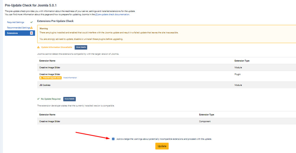 Extension yang tidak kompatible di Joomla 5