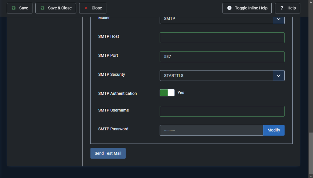 setting smtp joomla 5